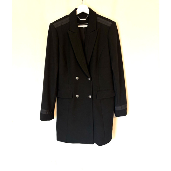 WHBM Coat Large Black Silver Buttons Elegant Preppy - Picture 1 of 8